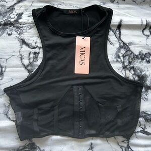 MICAS Black Mesh Crop Tank with Front Hook Detail